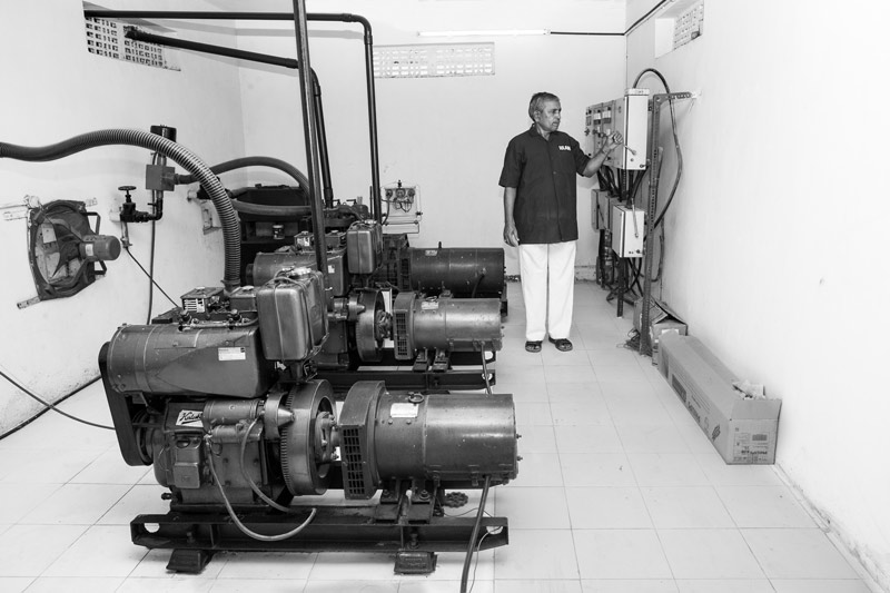 A generator that produces electricity using biogas at the community toilet-cum-bath complex constructed by Sulabh International in Shirdi, Maharashtra